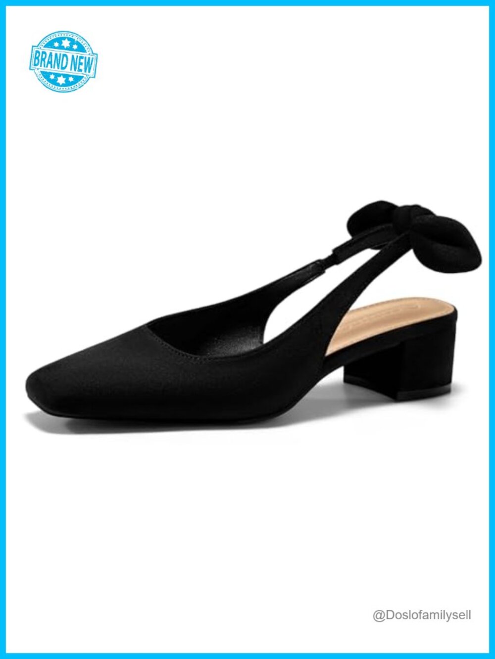 Chunky Low Heel Slingback Pumps Square Toe Faux Suede Dress Shoes